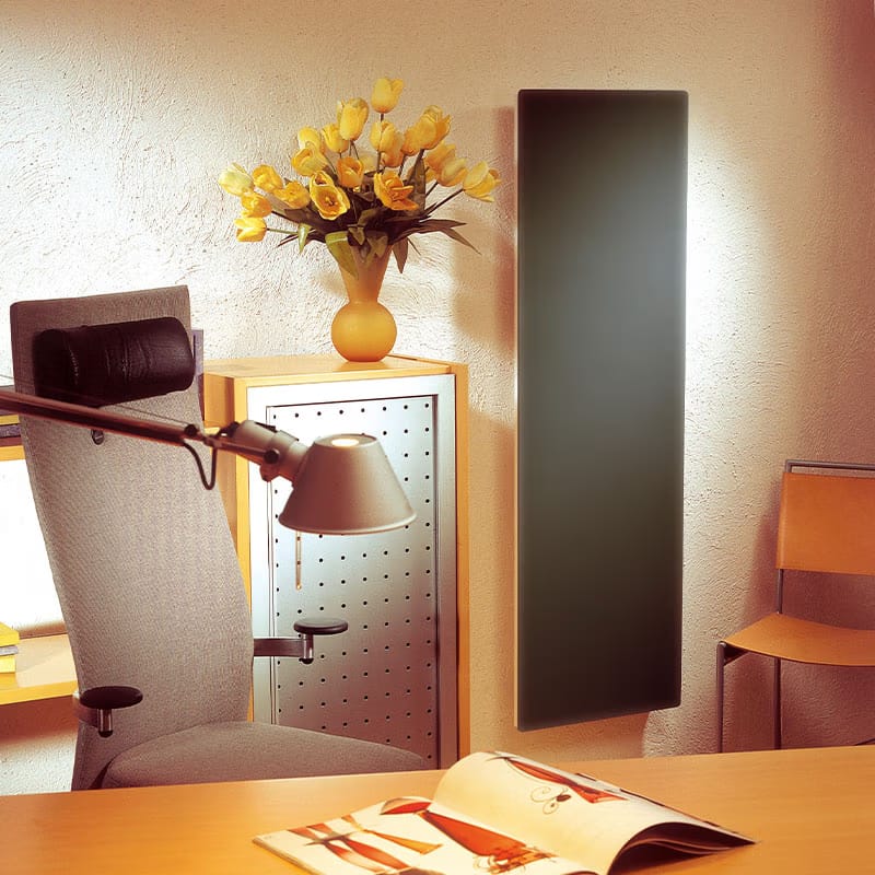 Our glass radiators are heat accumulators that radiate heat evenly without moving the air so avoiding temperature in layers & dust movement.