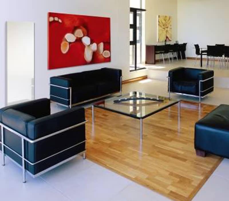 Our glass radiators are heat accumulators that radiate heat evenly without moving the air so avoiding temperature in layers & dust movement.