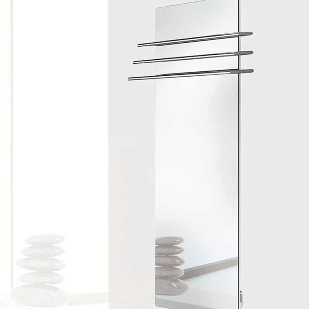 heated towel rail Our glass radiators are heat accumulators that radiate heat evenly without moving the air so avoiding temperature in layers & dust movement.
